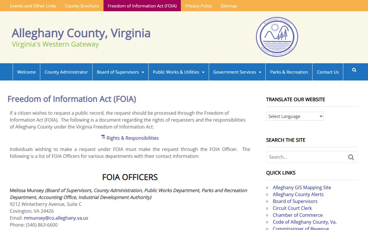 Alleghany County jail mugshots FOIA officer records page